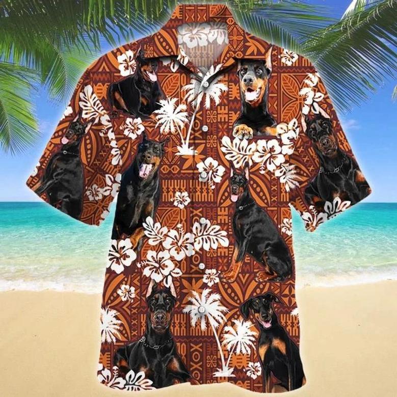 Doberman Pinscher Cute Face Dog Lovers Red Tribal Hawaiian Shirt, Short Sleeve Hawaiian Aloha Shirt For Men And Women Summer Gifts