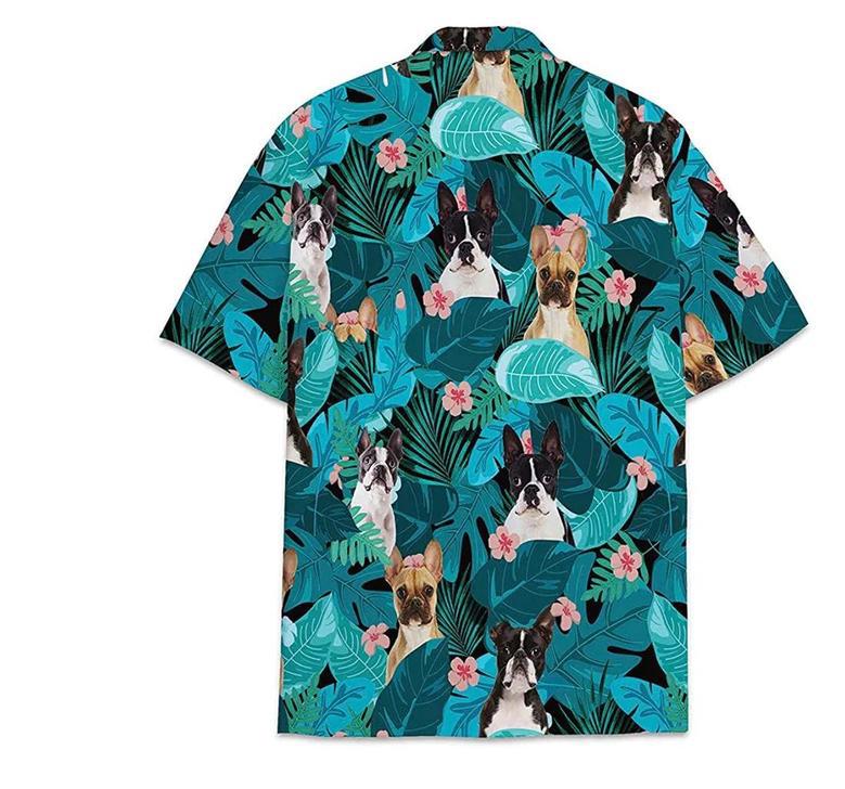 Dog Boston Terrier Pattern Short Tall Hawaiian Shirt, Button Up Aloha Shirt For Men, Women Summer Gifts