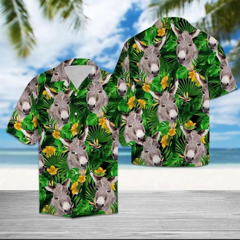 Donkey With Yellow Flowers And Green Leaves Hawaiian Shirt Summer Gifts