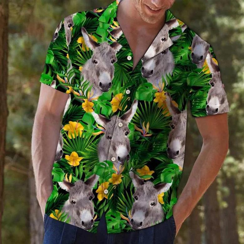 Donkey With Yellow Flowers And Green Leaves Hawaiian Shirt Summer Gifts