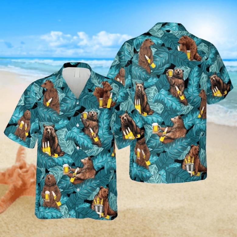 Drinking Bear Hawaiian Shirt, Tropical Shirt For Him Summer Gifts