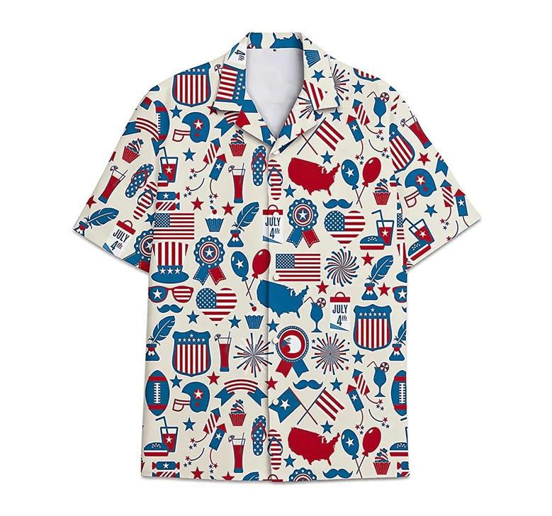 Feather Armorial American Flag Short Tall Button Hawaiian Shirt, Button Up Aloha Shirt For Men, Women Summer Gifts