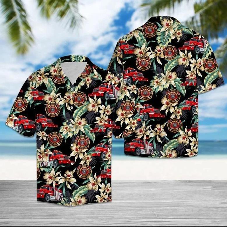 Firefighter Logo With Floral Outstanding Design Hawaiian Shirt Summer Gifts