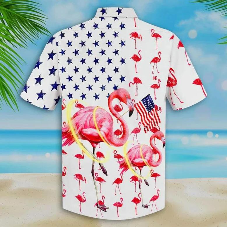 Flag And Flamingo Background Hawaiian Shirt, Of July Hawaii Shirt Summer Gifts