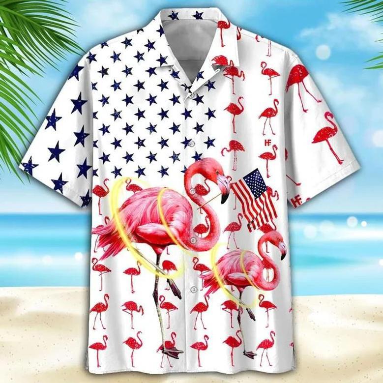 Flag And Flamingo Background Hawaiian Shirt, Of July Hawaii Shirt Summer Gifts