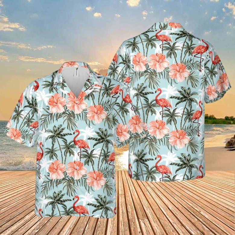 Flamingo And Palm Tree Hawaiian Shirt, Gift For Wife Summer Gifts