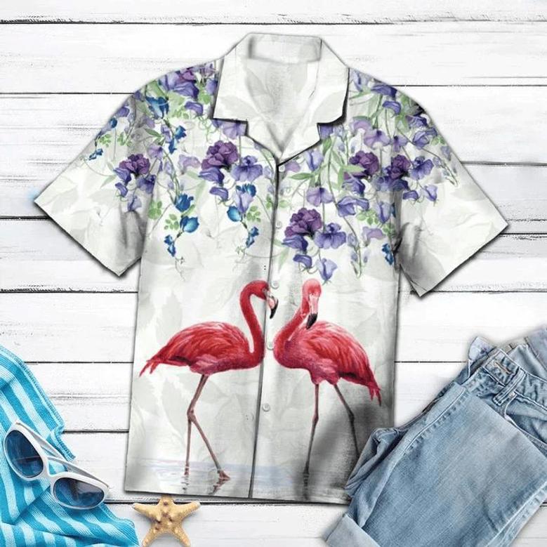 Flamingo Couple Love Flower Garden Pattern Hawaiian Shirt Summer Gifts