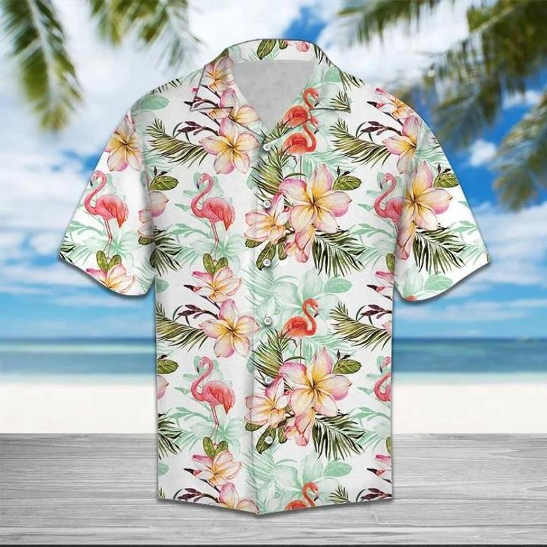 Flamingo Frangipani Flower While Theme Hawaiian Shirt Summer Gifts