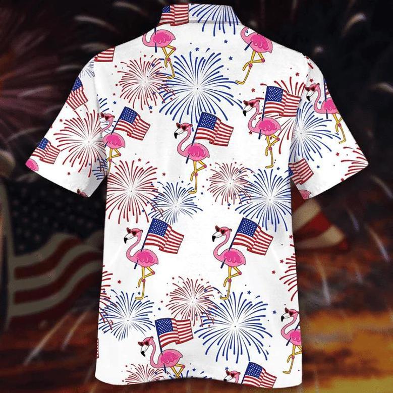 Flamingo Hawaii Shirt, Of July Shirt, Flamingo And Flag Red And Blue Firework Hawaiian Shirt Summer Gifts