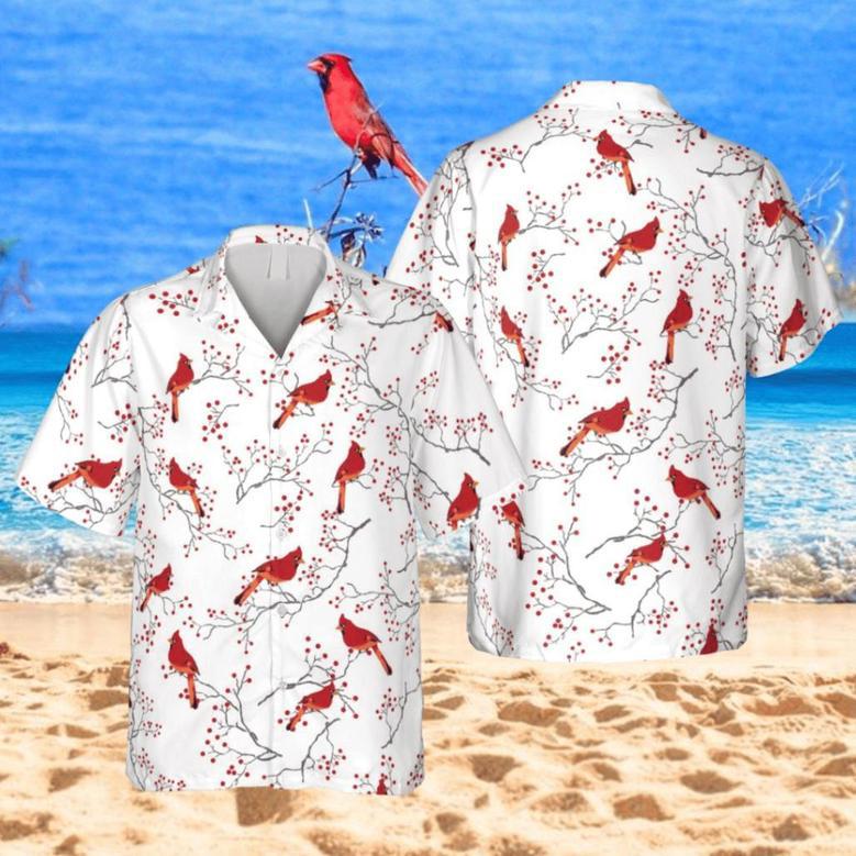 Floral Red Cardinal Hawaiian Shirt, Magnum Pi Shirt Summer Gifts