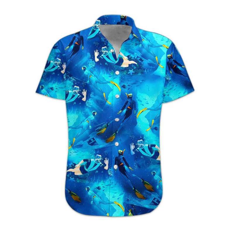 Freediving Hawaii Shirt, Hawaiian Shirts For Men Print Button Down Shirt Summer Gifts