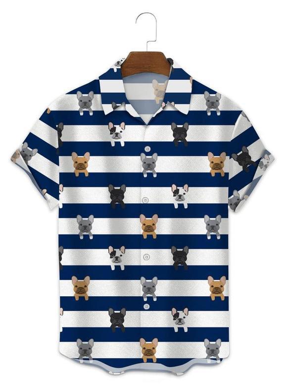 French Bulldog Blue Stripes Hawaiian Shirt Summer Gifts