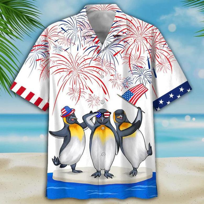 Funny Hawaiian Shirt Of July, Penguins Hawaiian Shirt Independence Day, Penguin Lover Gifts Summer Gifts