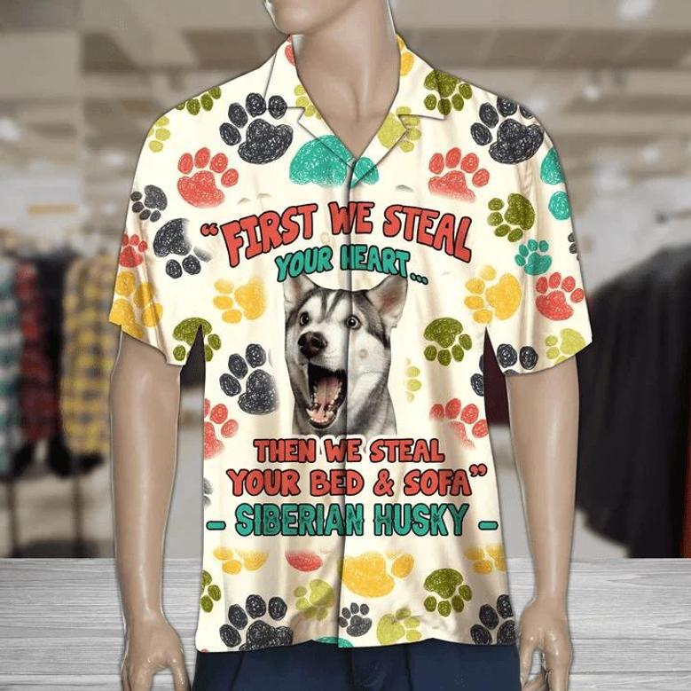 Funny Siberian Husky Steal Your Heart And Steal Your Bed Pattern Hawaiian Shirt Summer Gifts