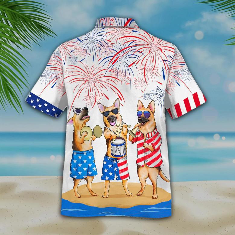 German Shepherd Hawaiian Shirt, Men's Usa Patriotic Hawaiian Shirt, Patriotic Aloha Shirts Summer Gifts