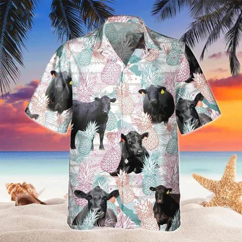 Gift For Cow Lovers, Black Angus Blue Floral Hawaiian Shirt, Vintage Hawaiian Shirt For Men, Women Summer Gifts