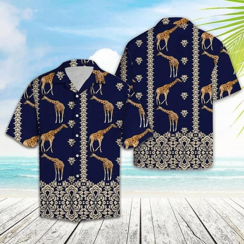 Giraffe Hawaii Shirt For Men Women, Giraffe Symbolic Art In Deep Blue Hawaiian Shirt Summer Gifts