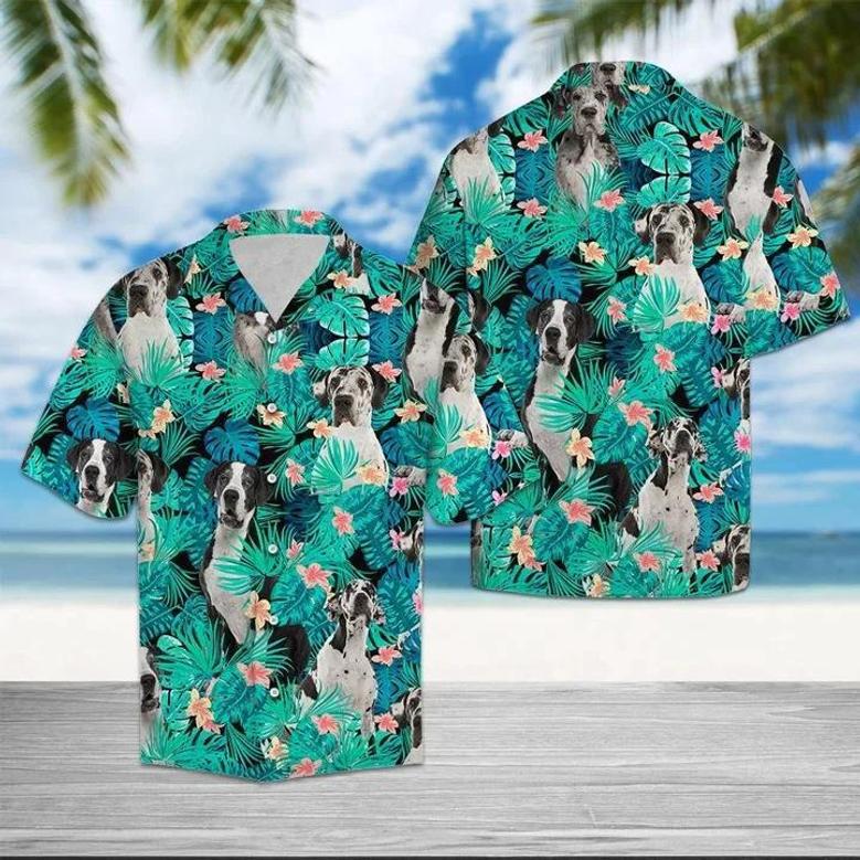 Great Dane Tropical Forest Hawaiian Shirt, Great Dane Summer Hawaii Shirt For Men Summer Gifts