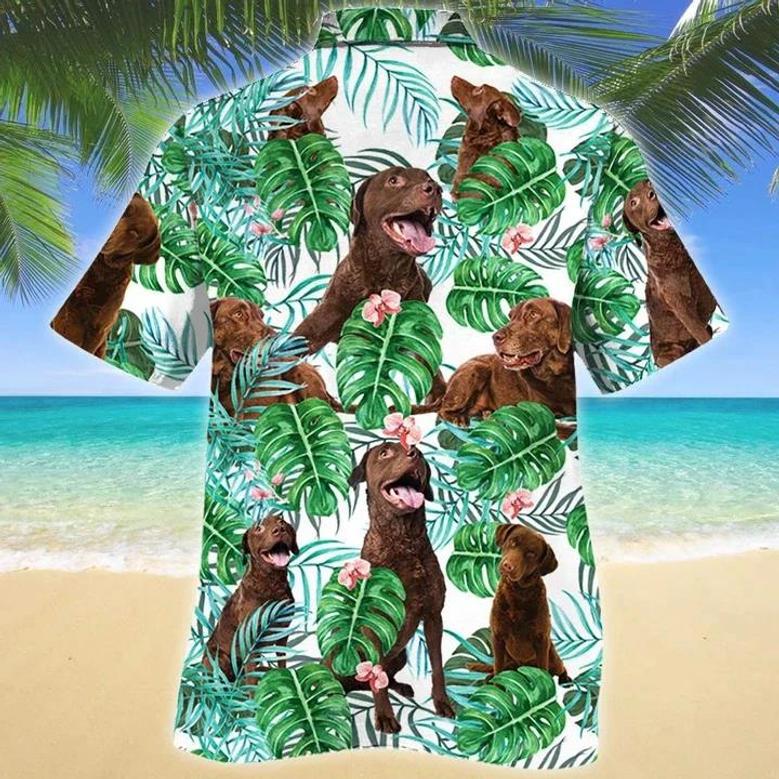 Green And White Theme Chesapeake Bay Retriever Dog Tropical Plant Hawaiian Shirt Summer Gifts