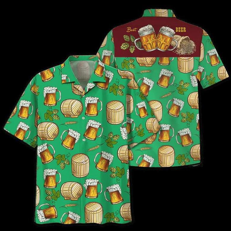 Green Theme Beer Wooden Barrel Hawaiian Shirt, Summer Aloha Hawaii Shirt For Men Women Summer Gifts