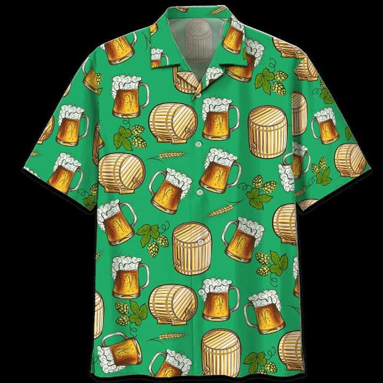 Green Theme Beer Wooden Barrel Hawaiian Shirt, Summer Aloha Hawaii Shirt For Men Women Summer Gifts