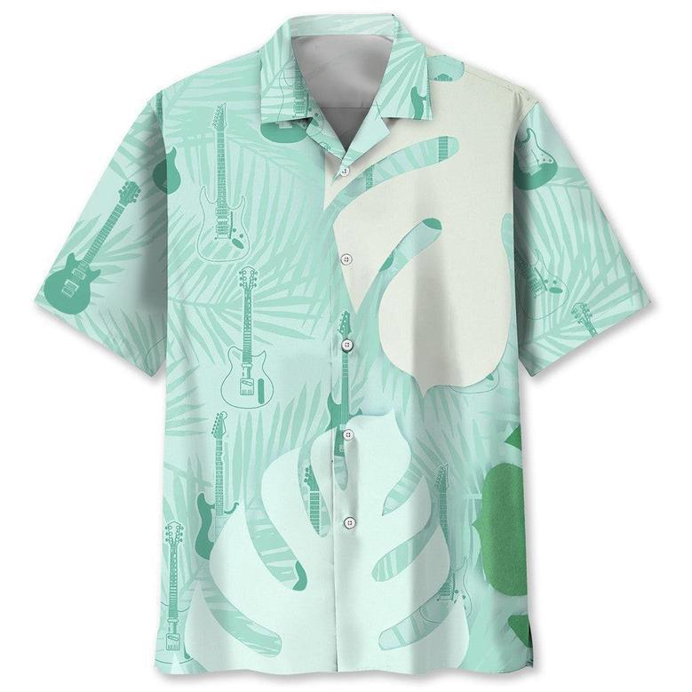 Guitar Green Tropical Hawaiian Shirt Summer Gifts