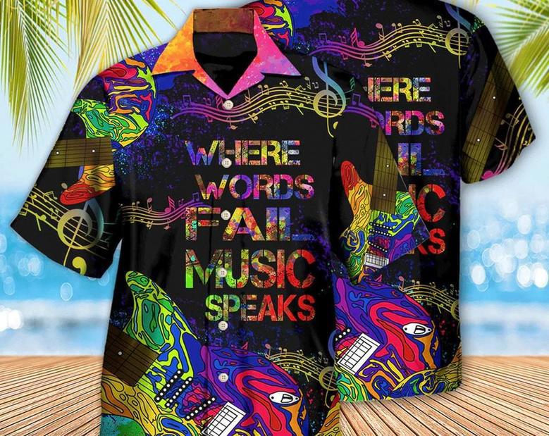 Guitar Where Music Speaks - Hawaiian Shirt, Tropical Hawaii Shirt, Aloha Short Sleeve Button Down, Hawaiian Set Gift, Funny Hawaiian Shirt. Summer Gifts