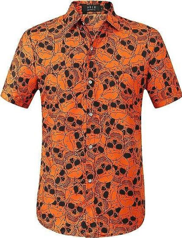 Halloween Shirts For Men, Skeleton Shirt Pumpkins Halloween Hawaiian Shirt Summer Gifts