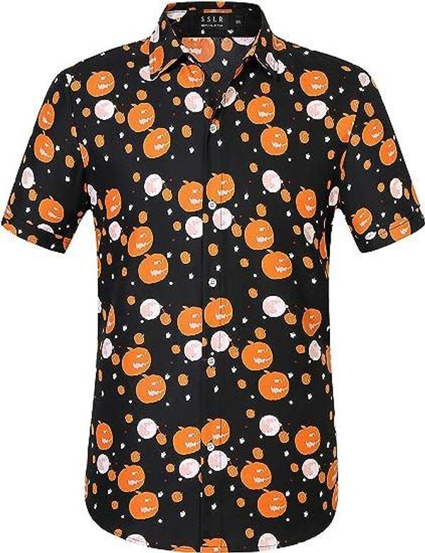 Halloween Shirts For Men, Skeleton Shirt Pumpkins Halloween Hawaiian Shirt Summer Gifts