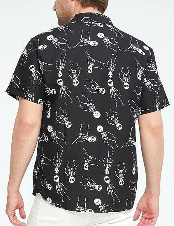 Halloween Shirts For Men, Skeleton Shirt Pumpkins Halloween Hawaiian Shirt Summer Gifts