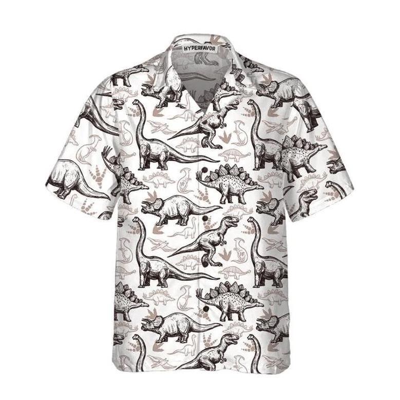 Hand Drawn Dinosaurs Footprints Seamless Pattern Hawaiian Shirt Summer Gifts