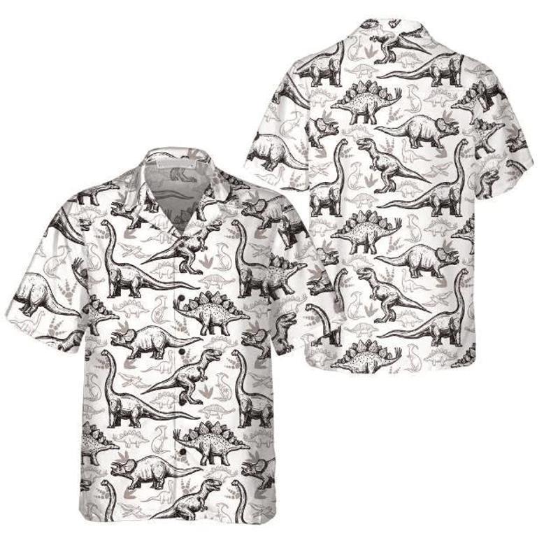 Hand Drawn Dinosaurs Footprints Seamless Pattern Hawaiian Shirt Summer Gifts