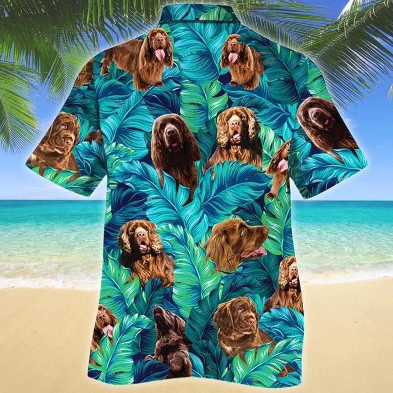 Happy Sussex Spaniel Dog Lovers Summer Beach Palm Tree Hawaiian Shirt, Short Sleeve Hawaiian Aloha Shirt For Men And Women Summer Gifts