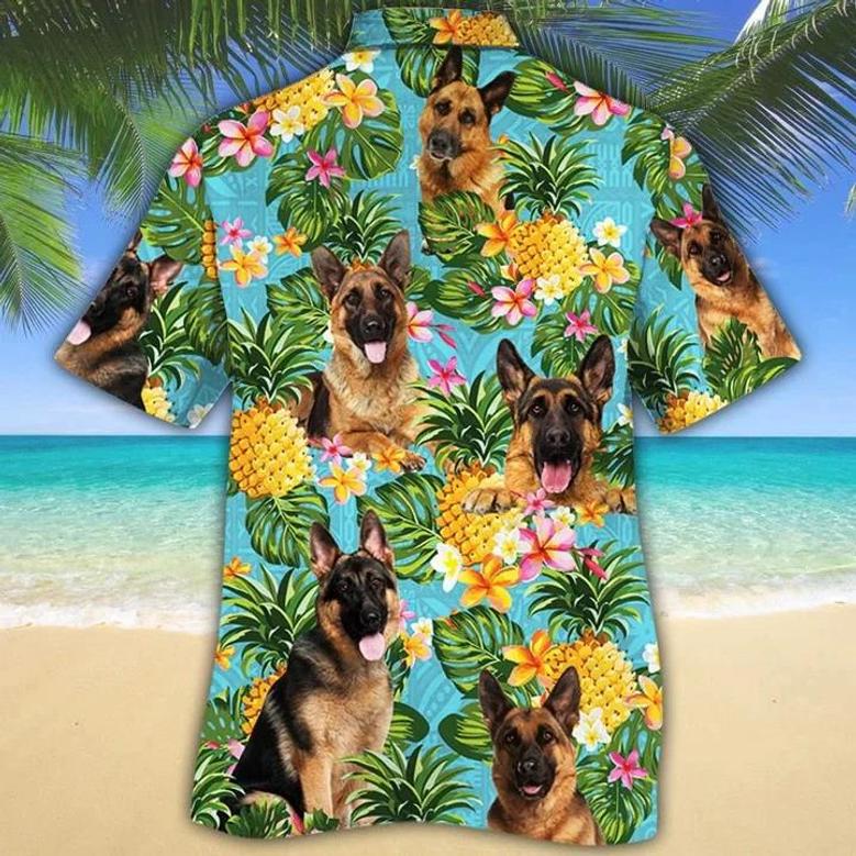 Hawaiian Shirt German Shepherd Dog With Tropical Flowers And Pineapples Summer Gifts