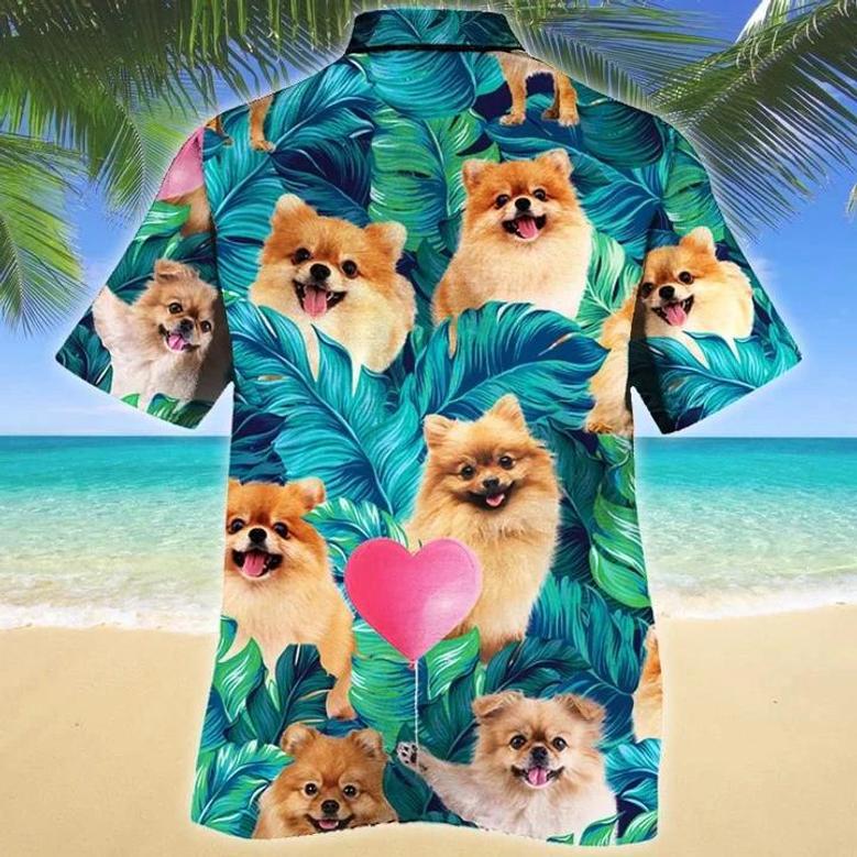 Heart Shape And Pomeranian Dog Lovers Gift Ideas Summer Beach Palm Tree Hawaiian Shirt Summer Gifts