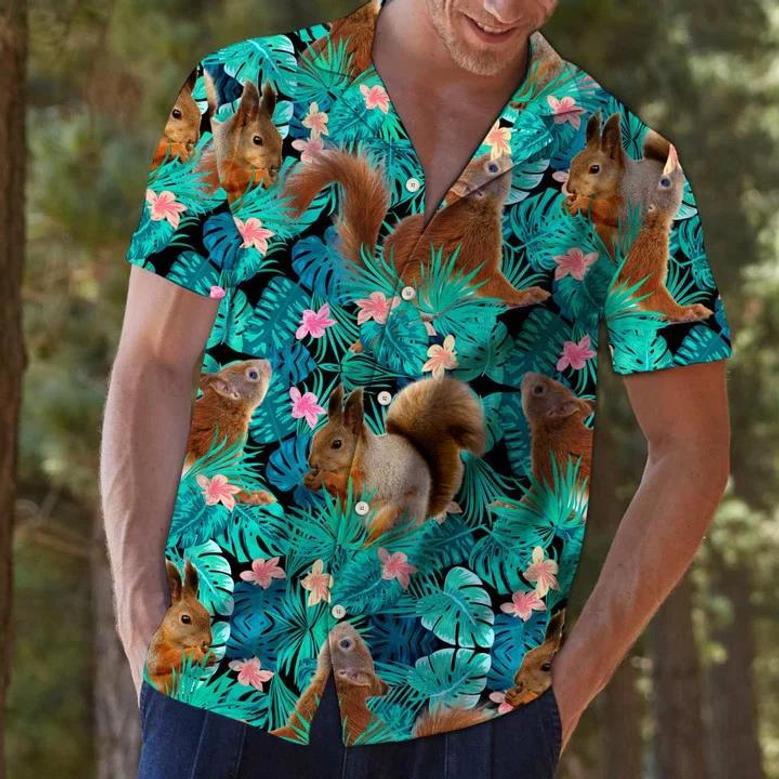 Hiding Squirrels Tropical Palm Leaves Summer Vacation Gift Ideal Hawaiian Shirt Summer Gifts