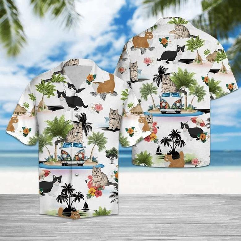 Hippie Van Munchkin Cat Enjoy Vacation Hawaiian Shirt Summer Gifts