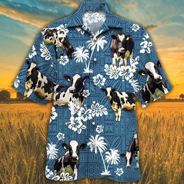 Holstein Friesian Cattle Lovers Blue Tribal Hawaiian Shirt Summer Gifts