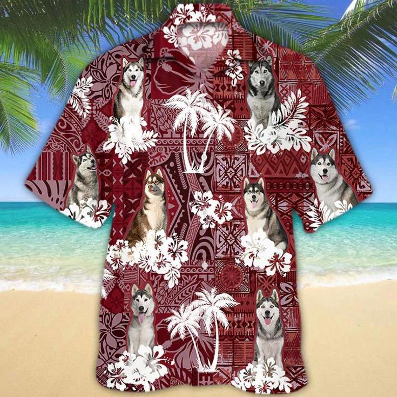 Husky Red Hawaiian Shirt, Gift For Dog Lover Shirts, Men's Hawaiian Shirt, Summer Hawaiian Aloha Shirt Summer Gifts