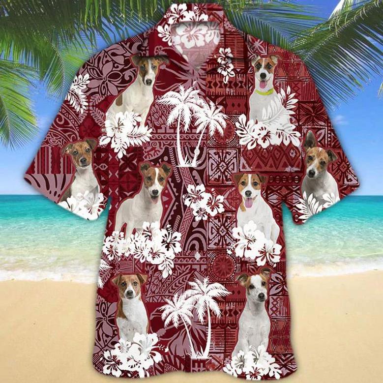 Jack Russell Terrier Red Hawaiian Shirt, Gift For Dog Lover Shirts, Men's Hawaiian Shirt, Summer Hawaiian Aloha Shirt Summer Gifts