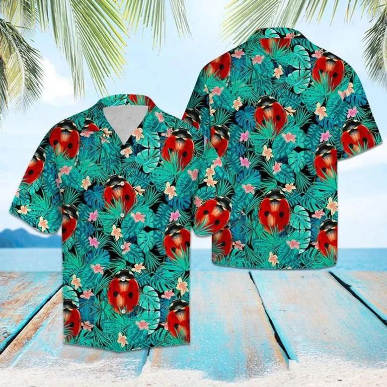 Ladybug Tropical Palm Leaves Summer Vacation Hawaiian Shirt Summer Gifts