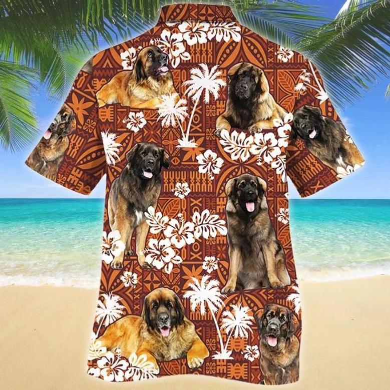 Leonberger Dog Red Tribal Pattern Hawaiian Shirt, Funny Dog, Dog Lover Hawaiian Shirt For Men Summer Gifts