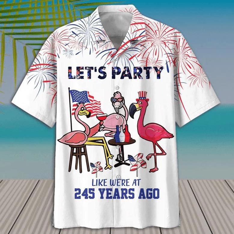 Let's Party Flamingo American Flag Hawaiian Shirt Summer Gifts