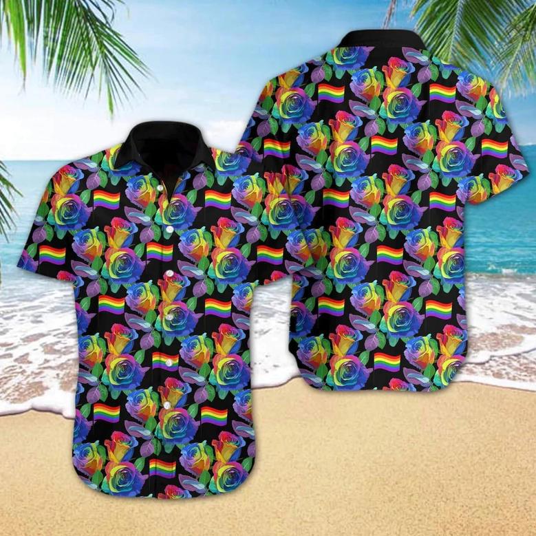 Lgbt Pride Flag Hawaiian Shirt, Lgbt Gift, Lgbt Month, Gay Lesbian Bisexual Trans Flag Summer Gifts