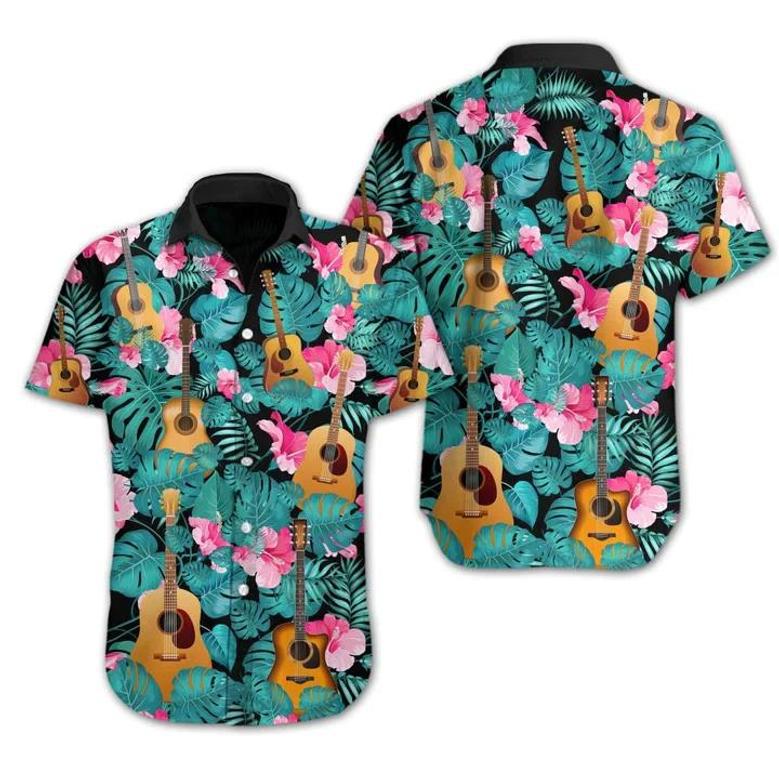 Love Music Guitar Tropical Design Hawaiian Shirt Summer Gifts