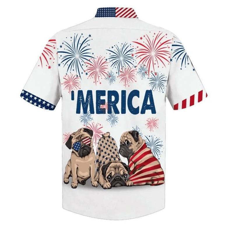 Love Pug Of July Hawaiian Shirt, Independence Day Hawaii Shirt For Men, Women Summer Gifts