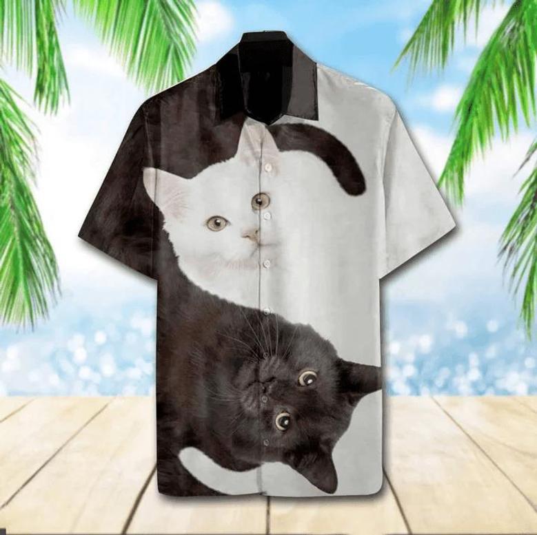 Lovely Cat Yin Yang Design Hawaiian Shirt For Men, Women, Gift For Cat Lovers Summer Gifts