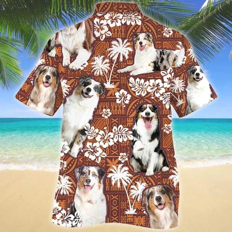 Lovely Design Australian Shepherd Dog Red Tribal Pattern Hawaiian Shirt Summer Gifts