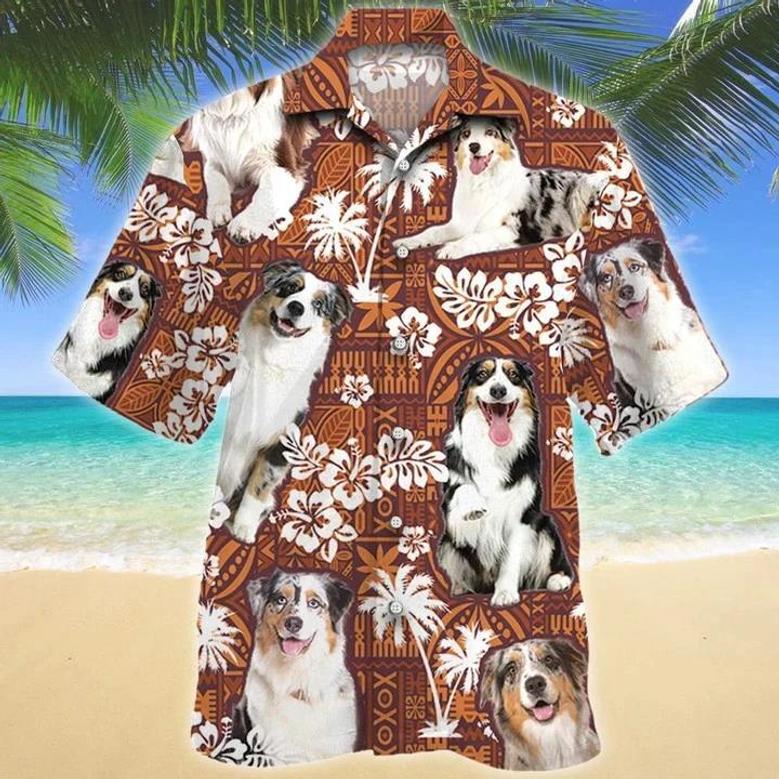 Lovely Design Australian Shepherd Dog Red Tribal Pattern Hawaiian Shirt Summer Gifts