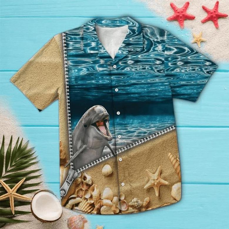 Lovely Zipper Ocean With Dolphin Hawaiian Shirt Summer Gifts